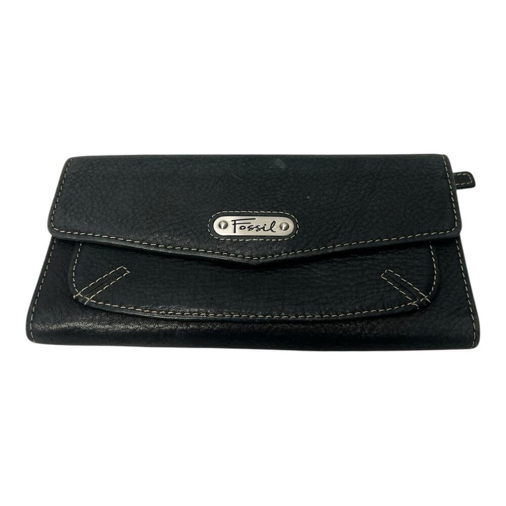 Vintage Fossil Olivia Envelope Flap Clutch Leather Wallet - Black